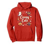 Creepy Carino Halloween Kawaii Fantasma Gatto Zucca Pipistrello Stelle Felpa con Cappuccio, Unisex per Adulti, Rosso, S