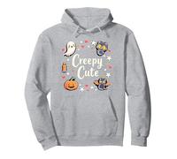 Creepy Carino Halloween Kawaii Fantasma Gatto Zucca Pipistrello Stelle Felpa con Cappuccio, Unisex per Adulti, Grigio Melange, XXL