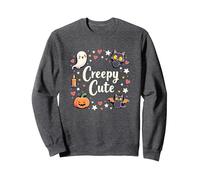 Creepy Carino Halloween Kawaii Fantasma Gatto Zucca Pipistrello Stelle Felpa, Unisex per Adulti, Grigio Scuro, L