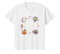 Creepy Carino Halloween Kawaii Fantasma Gatto Zucca Pipistrello Stelle Maglietta, Bambini, Bianco, 2 Anni