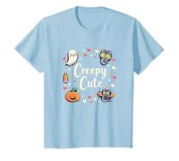 Creepy Carino Halloween Kawaii Fantasma Gatto Zucca Pipistrello Stelle Maglietta, Bambini, Celeste, 2 Anni