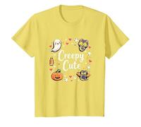Creepy Carino Halloween Kawaii Fantasma Gatto Zucca Pipistrello Stelle Maglietta, Bambini, Limone, 2 Anni
