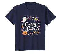 Creepy Carino Halloween Kawaii Fantasma Gatto Zucca Pipistrello Stelle Maglietta, Bambini, Navy, 3 Anni