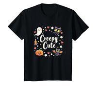 Creepy Carino Halloween Kawaii Fantasma Gatto Zucca Pipistrello Stelle Maglietta, Bambini, Nero, 2 Anni