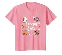 Creepy Carino Halloween Kawaii Fantasma Gatto Zucca Pipistrello Stelle Maglietta, Bambini, Rosa, 2 Anni
