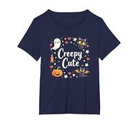Creepy Carino Halloween Kawaii Fantasma Gatto Zucca Pipistrello Stelle Maglietta, Donna Plus-Size, Navy, 2X