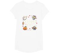 Creepy Carino Halloween Kawaii Fantasma Gatto Zucca Pipistrello Stelle Maglietta, Ragazze, Bianco, M