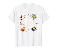 Creepy Carino Halloween Kawaii Fantasma Gatto Zucca Pipistrello Stelle Maglietta, Uomo, Bianco, 4XL