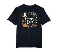 Creepy Carino Halloween Kawaii Fantasma Gatto Zucca Pipistrello Stelle Maglietta, Uomo Taglie Grandi, Nero, 2X Tall