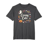 Creepy Carino Halloween Kawaii Fantasma Gatto Zucca Pipistrello Stelle Maglietta, Uomo Taglie Grandi, Grigio Scuro, 2X Tall