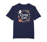 Creepy Carino Halloween Kawaii Fantasma Gatto Zucca Pipistrello Stelle Maglietta, Uomo Taglie Grandi, Navy, 2X Tall