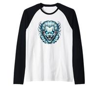 Creepy Evil Clown Occhi Blu Brillante Maglia con Maniche Raglan
