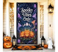 Creepy Mood Only Celestial Pumpkins Jack-o'-lanterns - Copri porta 91 x 183 | Modelli di falena celeste, striscione portico, decorazioni zucche incandescenti, accenti di cristallo mistici