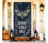 Creepy Mood Only Moth - Copri porta per Halloween, 91 x 183 cm | Morte testa falena illustrazione, porta d'ingresso, striscione, raccapricciante umore, solo, testo, gotico, cimitero