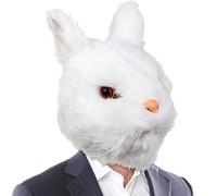 Creepy Party Maschera da Coniglio Bianco Testa di Coniglietto Carina Maschere realistiche a testa piena in lattice animale Costume per la festa in costume di Pasqua di Carnevale di Halloween