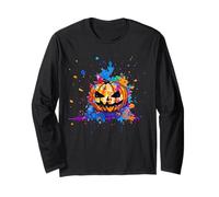 Creepy Pumpkin Art Paint Splatter Fantastico e Unico Maglia a Manica