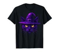 Creepy Witch Cat Geometrico Basso Poly Halloween Wicca Maglietta