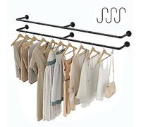 Crehomfy Appendiabiti a tubo industriale con 3 ganci a forma di S, da 183 cm, da parete, barra appendiabiti in ferro resistente, barra appendiabiti per lavanderia, carico massimo 61,2 kg, nero (2