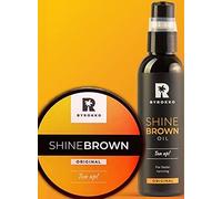 Crema abbronzante premium Byrokko Shine Brown, 190 ml, accelera il processo di abbronzatura + olio XXL, 150 acceleratori per lettini abbronzanti e ambienti esterni, 2 pezzi, ingredienti naturali al