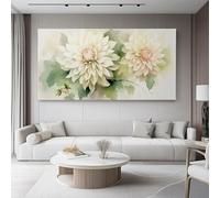 Crema Arte murale su tela senza cornice, Fiori D'Acquarello Vintage Dalia Quadri dipinti su tela per soggiorno, camera da letto bagno cucina corridoio pronti da appendere - 120 x 80 cm