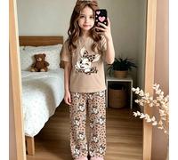 Crema Beige, Carino Dolce Stampa Leopardata Fiocco Animale Coniglio & Orso, Comodo per Ragazze Giovani 6Y,7Y,8Y,4Y,5Y,2-3YAnimaleTessuto in maglia