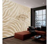 Crema Carta da parati stampata in 3D, Semplice Striscia Di Zebra Curva carta parati fotomurale murale murali murals rimovibile Non Tessuto per soggiorno sfondo TV e divano, 250 x 175 cm