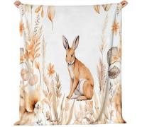Crema Coperta di Flanella, 180 x 200 cm Microfibra Morbido Durevole Coperta - Campagna Animali del Bosco Coniglio Coperta in Peluche per Tutte le Stagioni per Camera da Letto Ufficio Divano