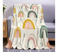 Crema Coperta per Bambini in Microfibra 180 x 220 cm Arcobaleno astratto geometrico Plaid Morbido e Caldo per Letto, Ufficio e Divano