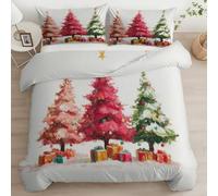 Crema Copripiumino Matrimonial 220 x 240 cm, Regali Colorati Per L'Albero Di Natale Set Parure Copripiumino in Morbido e Anallergico 100% Microfibra 3 Pezzi con 2 Federa, Reversibile con Cerniera