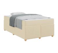 Crema Fabric Bed Frame with Mattress 120 x 200 cm Double Size, Upholstered Platform Bed with Medium Firm Pocket Spring Mattress, Engineered Wood Slatted Base with Black Legs, Easy Assembly