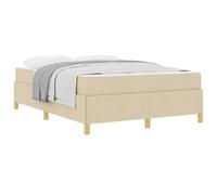 Crema Fabric Upholstered Bed Frame with Mattress 160 x 200 cm, Tufted Headboard Platform Bed with Foam Mattress Included, Sturdy Wooden Slatted Support for Bedroom Guest Room, No Box Spring Needed