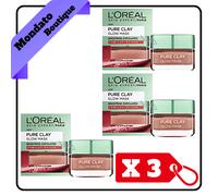 CREMA L'OREAL 50ml PURE CLAY GLOW MASK 3 ARGILLE MINERALI ALGA ROSSA VASO (X3)