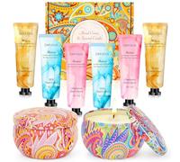 Crema Mani Regalo per Donna,Regali di Natale per Mamma, Fidanzata, Sorella,6 Creme per le Mani per la Cura Delle Mani,2 Candele Profumate per Alleviare lo Stress