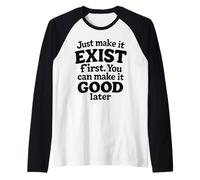 Crema Retro Bold Just Make It Exist Creative Citazione Maglia con Maniche Raglan