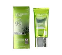 Crema solare 4 in 1, isolante, primer e crema naturale di teint, idratante e fresco, di lunga durata e non esfoliante, con 2 tamponi in polvere per pollice (verde, 50 g)