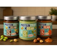 Crema Spalmabile Proteica - Set 3 Gusti: Cacao Nocciole, Pistacchio, Caramello Salato - 3 Vasetti da 200g - Senza Zuccheri Aggiunti, Senza Glutine - Alta Percentuale di Proteine