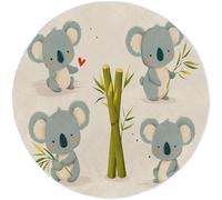 Crema Tappeto rotondo 120 cm, Cartone Animato Koala Bambù Semplice stampa lavabile in lavatrice, Antiscivolo Tappeto rotondo per sala da soggiorno morbido Facile da Pulire
