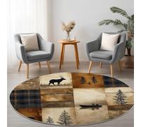 Crema Tappeto Rotondo 120 cm Motivo Patchwork In Stile Country, stampa lavabile in lavatrice, antiscivolo Rotondo Tappeto per camera da letto, sala da soggiorno morbido Facile da Pulire Moquette