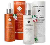 Crema Viso Collagene Marino + Siero Viso Vitamina C (2x100ML BIO) | Routine Antirughe, Idratante e Illuminante | Con Acido Ialuronico, Acido Ferulico, Peptidi & Curcuma | Nickel Tested, Made in Italy