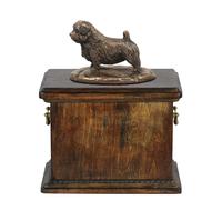 Cremation urn for ashes made of birch wood with bronze figurine new empty / Urna