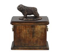 Cremation urn for ashes made of birch wood with bronze figurine new empty / Urna