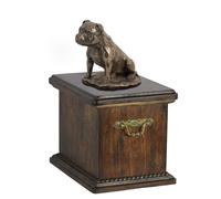 Cremation urn for ashes made of birch wood with bronze figurine new empty / Urna