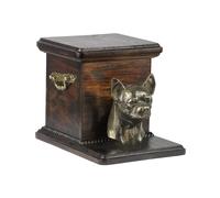 Cremation urn for ashes made of birch wood with bronze figurine new empty / Urna