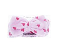 Crème - Asciugamano coreano per la cura della pelle del viso, antiscivolo, elastico, comodo, elastico, per trucco, spa, classico, con orsetto rosa con cuori rosa