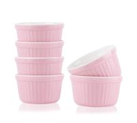 Creme Brulee, 6 pezzi, 200 ml, pirottini per soufflé, resistenti al forno, crema brûlée, tazza per soufflé, per cuocere, creme brulee, pirottini in ceramica per forno (rosa)
