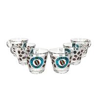 Cremona - Set di 6 tazze da caffè in vetro con manico, 60 ml, effetto vetro smerigliato con chicchi di caffè e scritta I alternativa per Lungo, Americano, Ristretto & Co