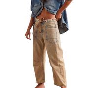 CreoQIJI Baggy Jeans da donna a vita alta, jeans a gamba larga, elasticizzati, casual, larghi, a vita alta con coulisse, jeans da donna, per il tempo libero, g, 3XL