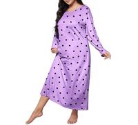 CreoQIJI Camicia da notte da donna in pile, taglie forti, casual, con stampa a cuore, a maniche lunghe, girocollo, media, elasticizzata, da notte