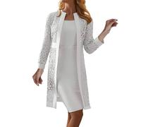 CreoQIJI Donne 2023 Cardigan in pizzo tinta unita abito giacca due pezzi Set parka invernale donna 48, bianco, S