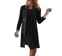 CreoQIJI Donne 2023 Cardigan in pizzo tinta unita abito giacca due pezzi Set parka invernale donna 48, Nero , L